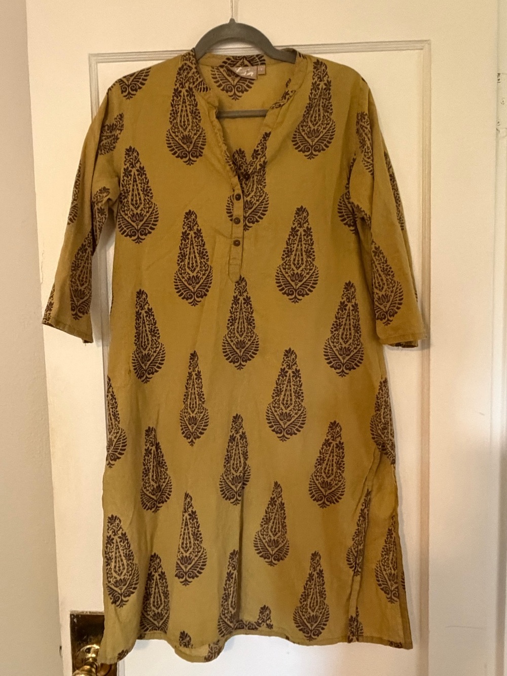 Mustard Yellow Block Print Kurta